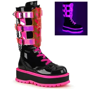 SLACKER-156 Black Patent-UV Neon Pink