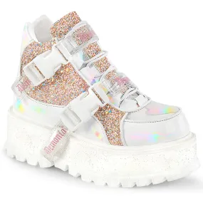 SLACKER-50 White Hologram graphic Patent -Baby Pink Multi Glitter