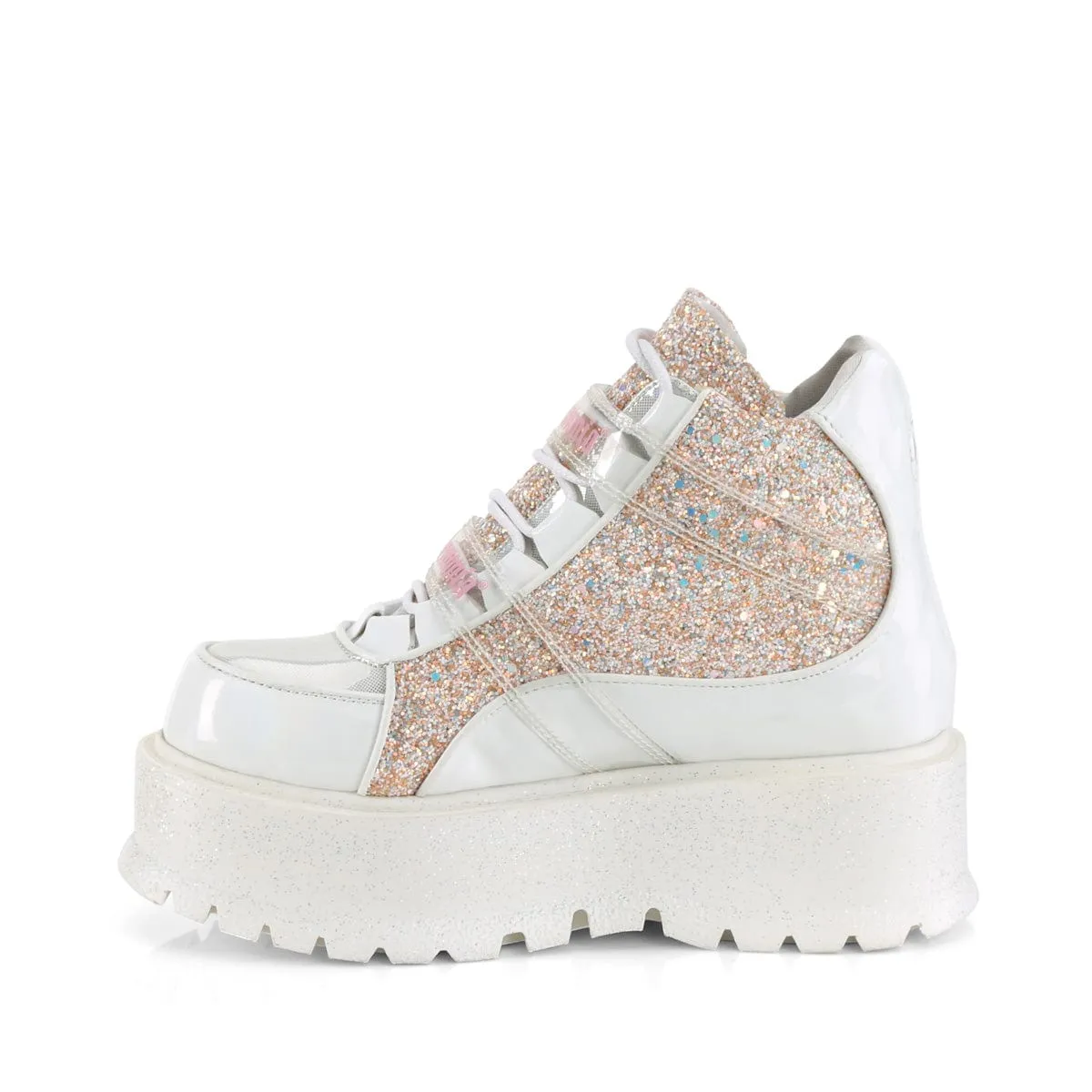 SLACKER-50 White Hologram graphic Patent -Baby Pink Multi Glitter