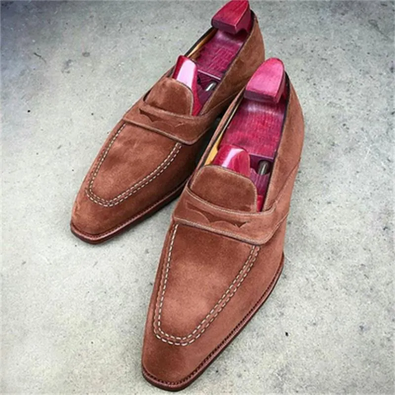 Solid Faux Suede Square Toe Loafers Shoes