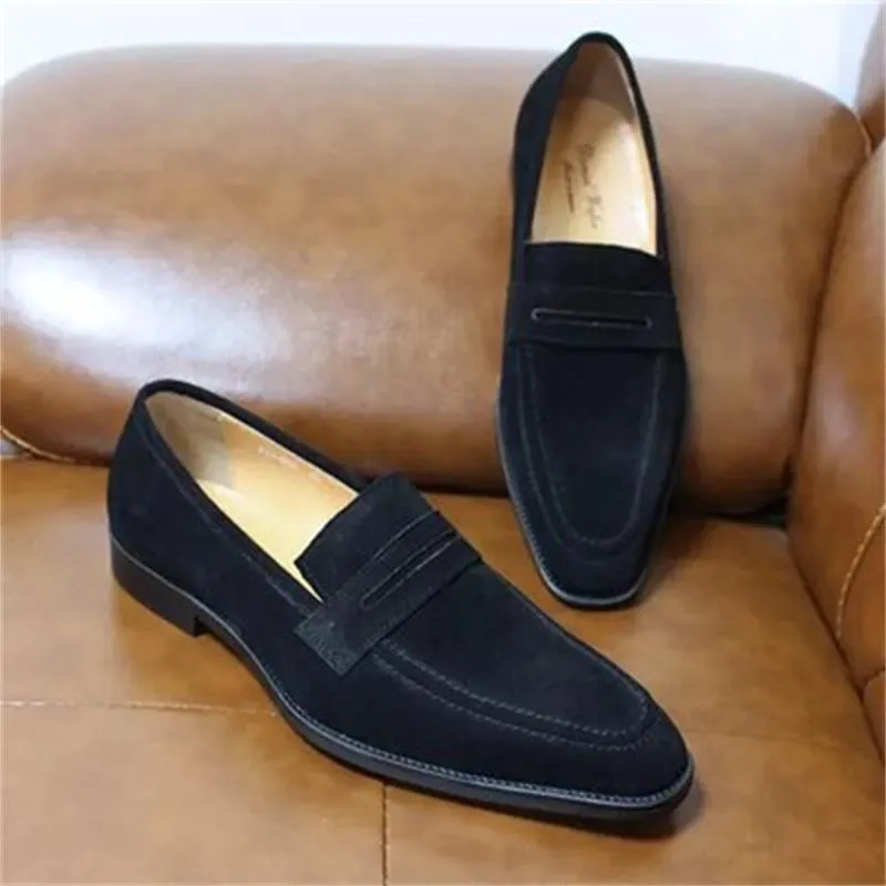 Solid Faux Suede Square Toe Loafers Shoes