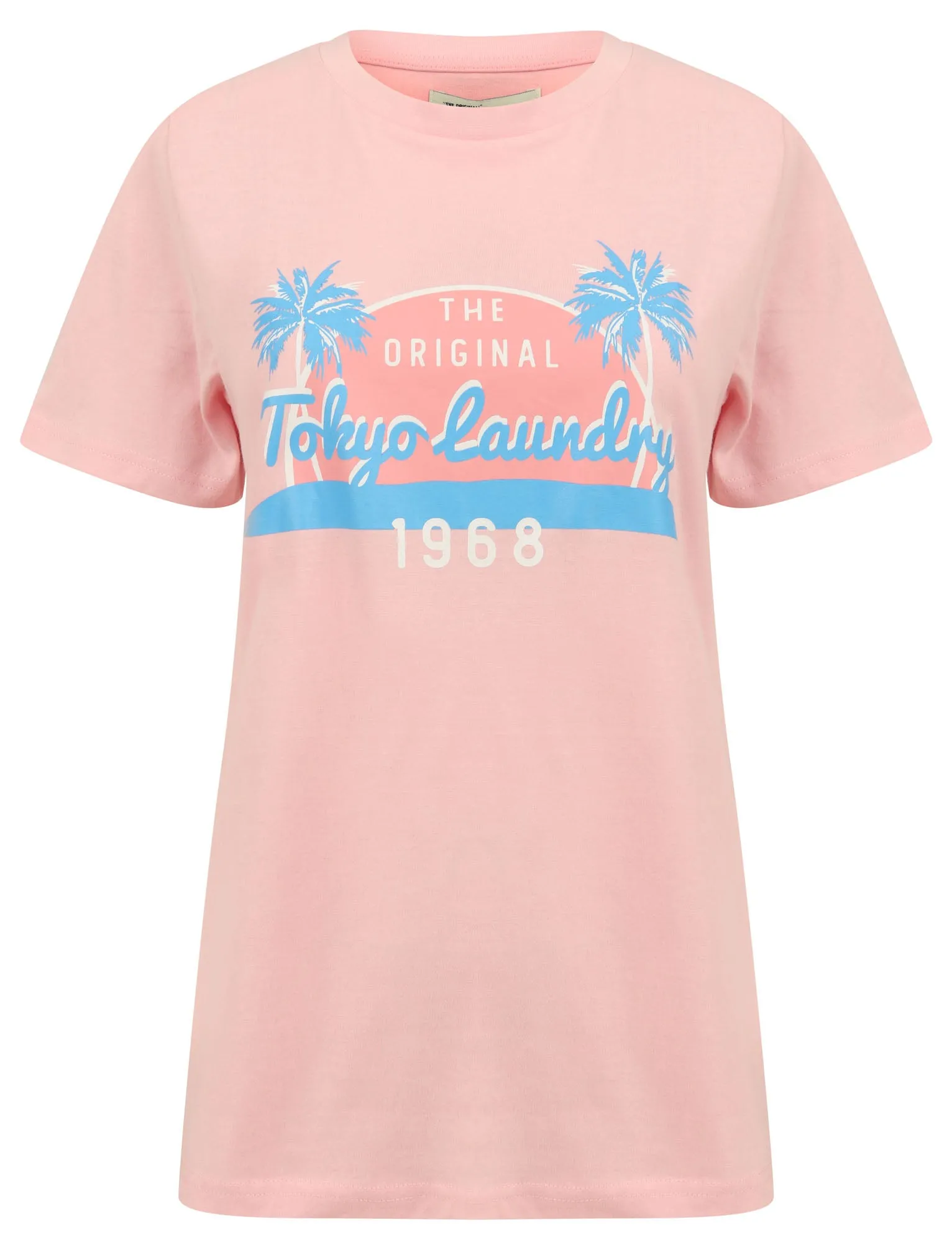 Soller Palm Motif Cotton Jersey T-Shirt in Rose Shadow - Tokyo Laundry