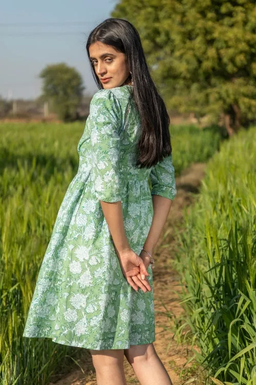 Sootisyahi 'Sea Sage' Azofree Handblock Printed Pure Cotton Dress