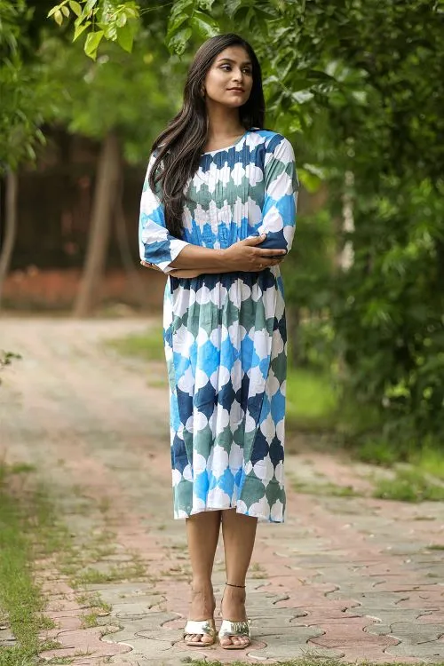 SootiSyahi'ACottonAzure'BlockPrintedDress | Relove