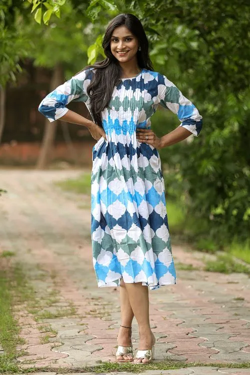 SootiSyahi'ACottonAzure'BlockPrintedDress | Relove