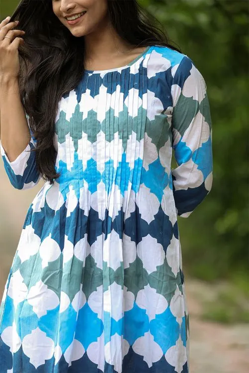 SootiSyahi'ACottonAzure'BlockPrintedDress | Relove