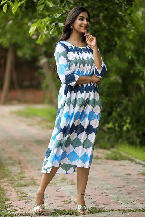 SootiSyahi'ACottonAzure'BlockPrintedDress | Relove