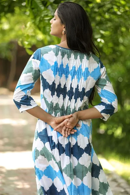 SootiSyahi'ACottonAzure'BlockPrintedDress | Relove