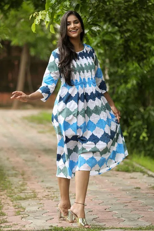 SootiSyahi'ACottonAzure'BlockPrintedDress | Relove