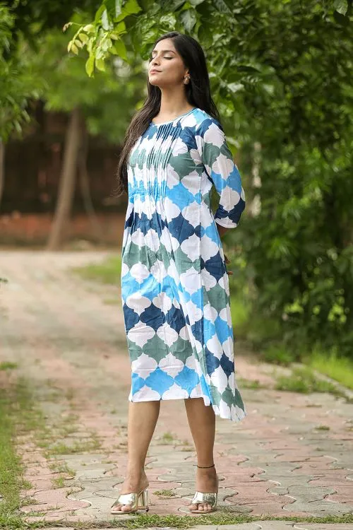 SootiSyahi'ACottonAzure'BlockPrintedDress | Relove