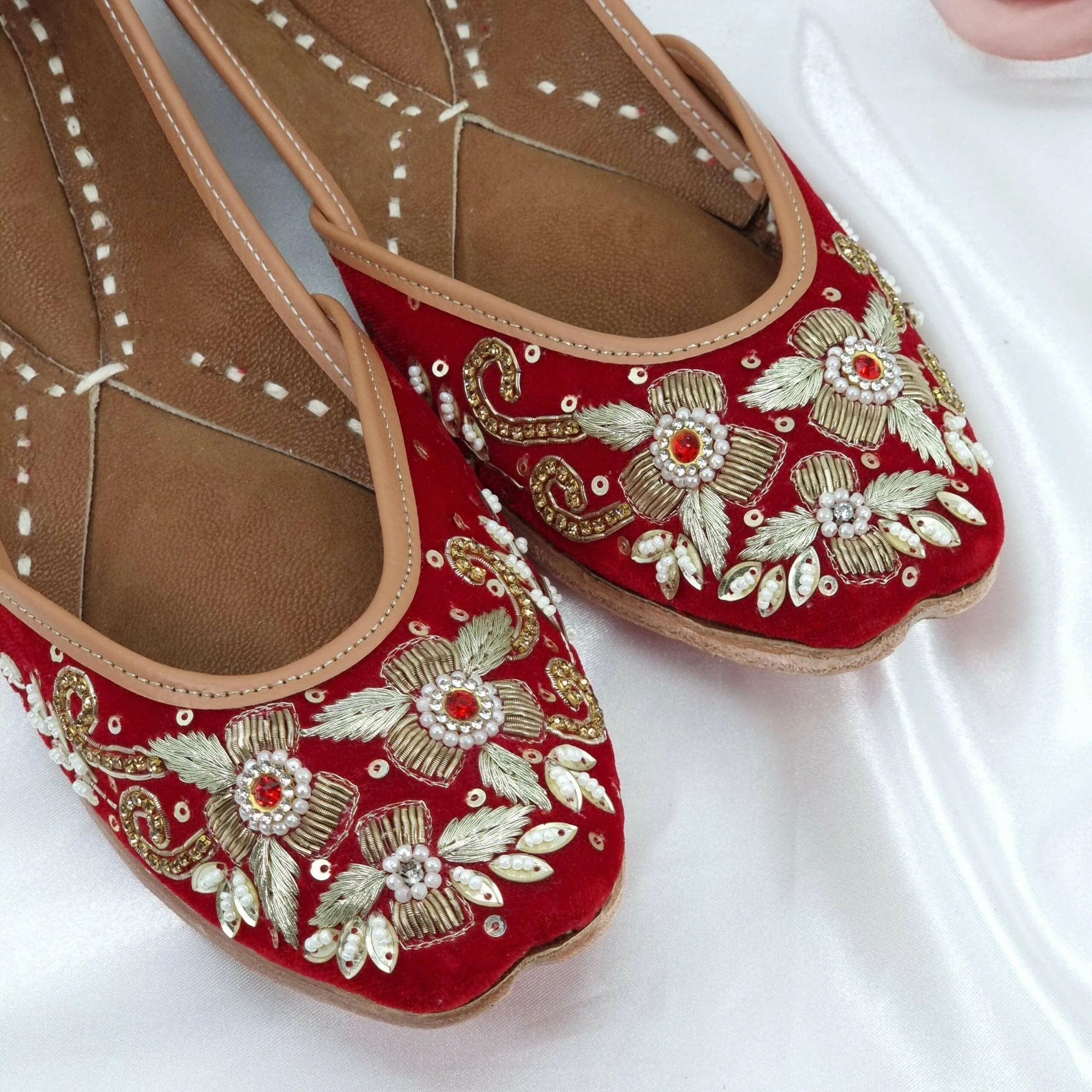 Stunning Red Pearl Velvet Bridal Jutti