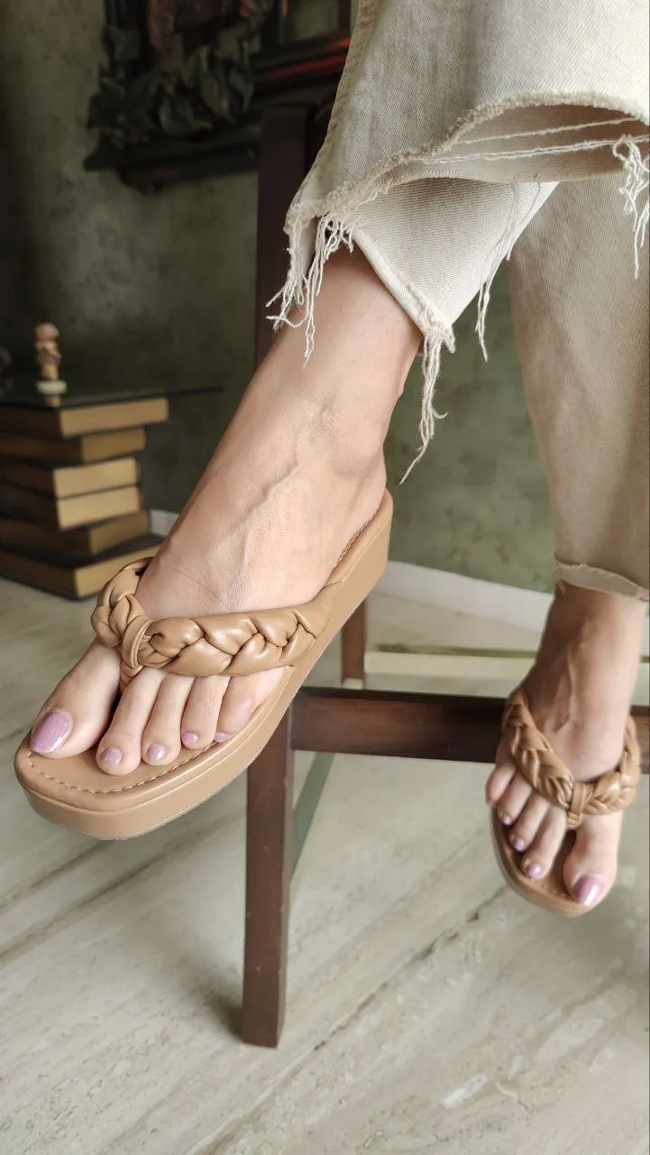 Tan Braided Platform Heels