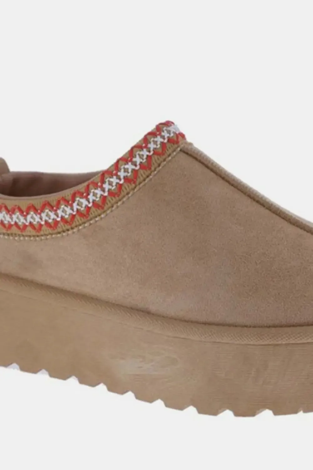 Tan Platform Embroidered Trim Slip-On Boots