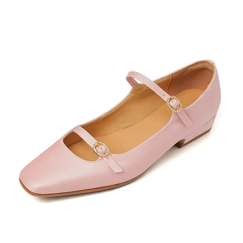 TAVIMART  -  Ladies Ballet Flats Autumn Footwear Women Mary Jane Square Toe Silk Simple Shoes WIth Crystals Women Loafers Spring Daily Shoes