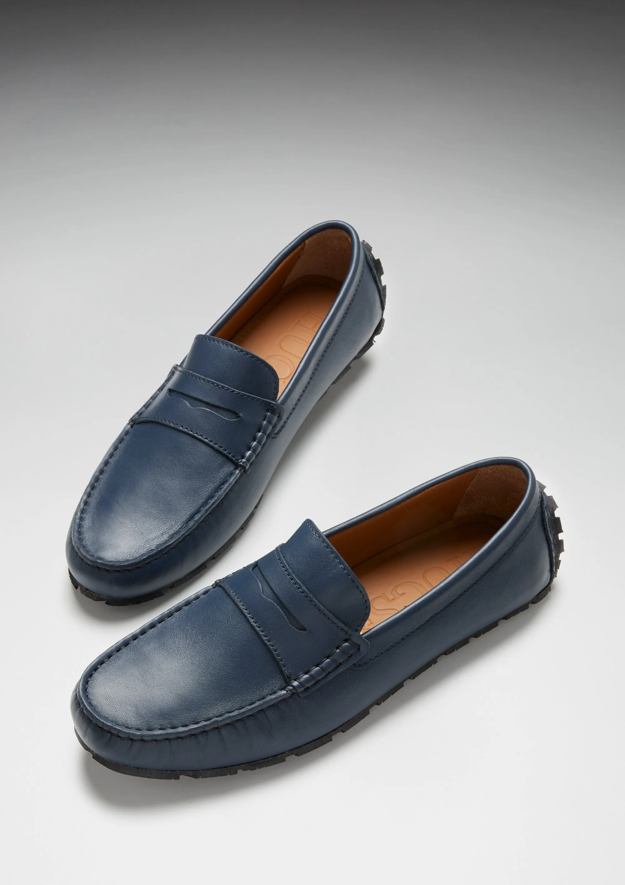 Tyre Sole Penny Driving Loafers, french navy leather