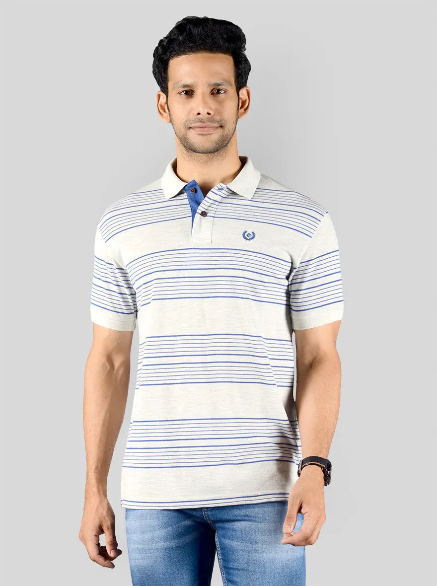 Vapor Grey Striped Slim Fit Polo T-shirt | Greenfibre