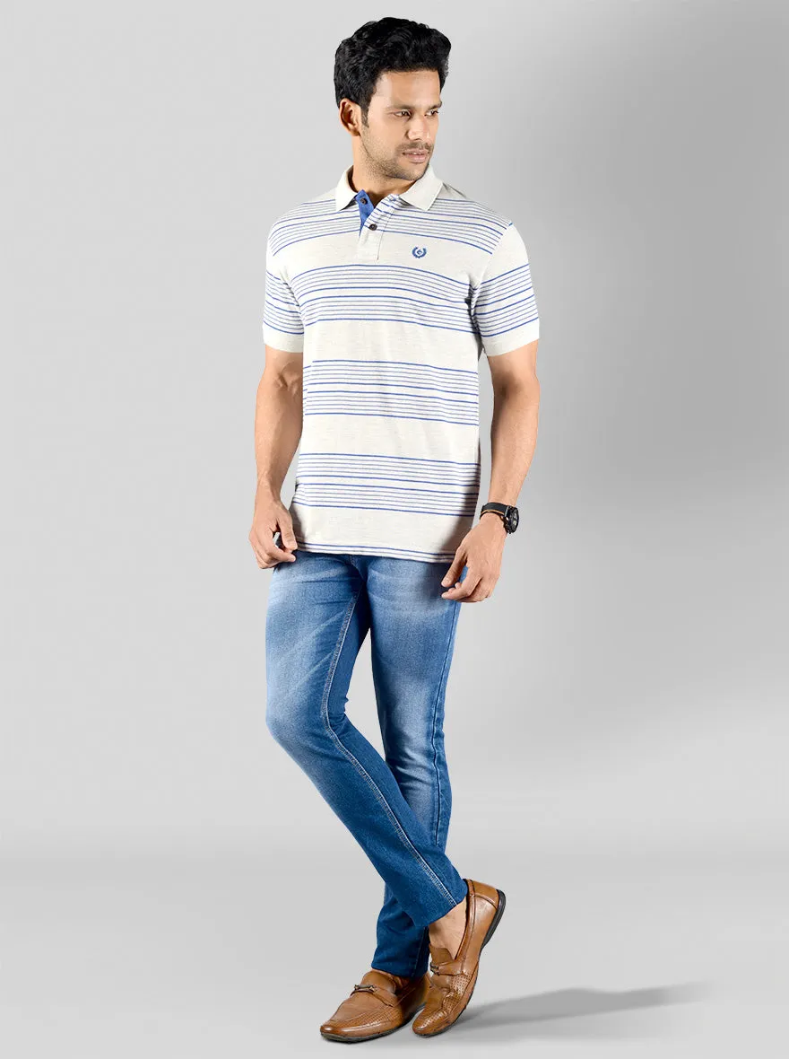 Vapor Grey Striped Slim Fit Polo T-shirt | Greenfibre