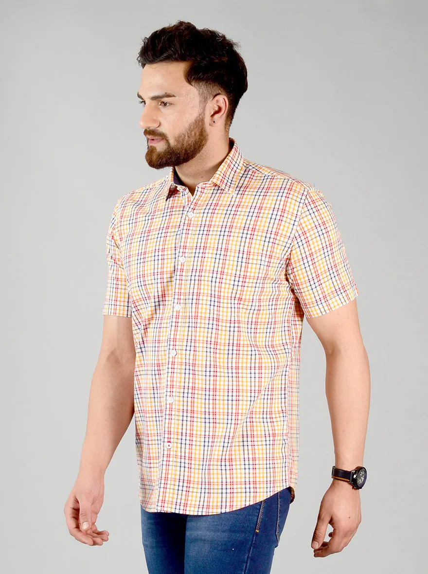 Vibrant Yellow Checked Slim Fit Casual Shirt | Greenfibre