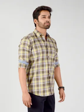 Warm Yellow Checked Smart Fit Casual Shirt | Greenfibre