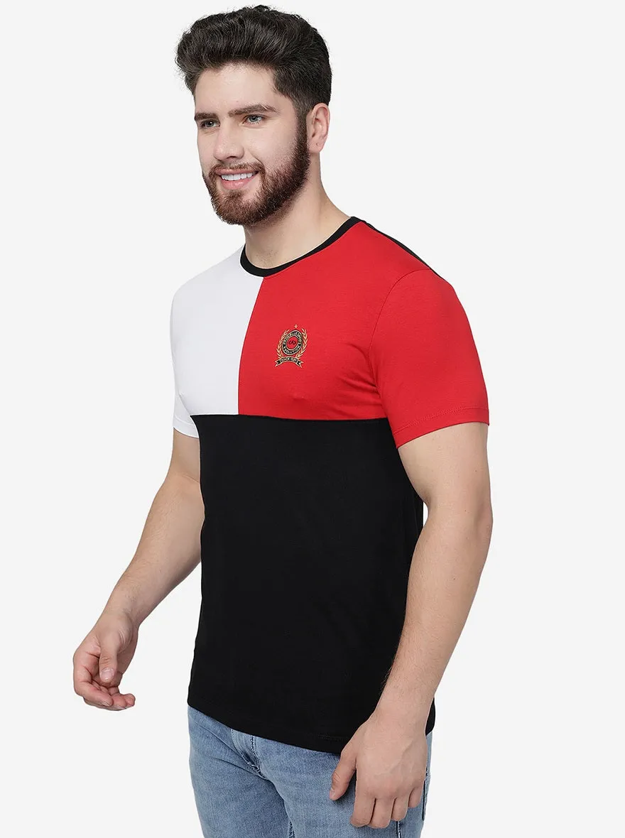 White & RED Solid Slim Fit T-Shirt | JadeBlue