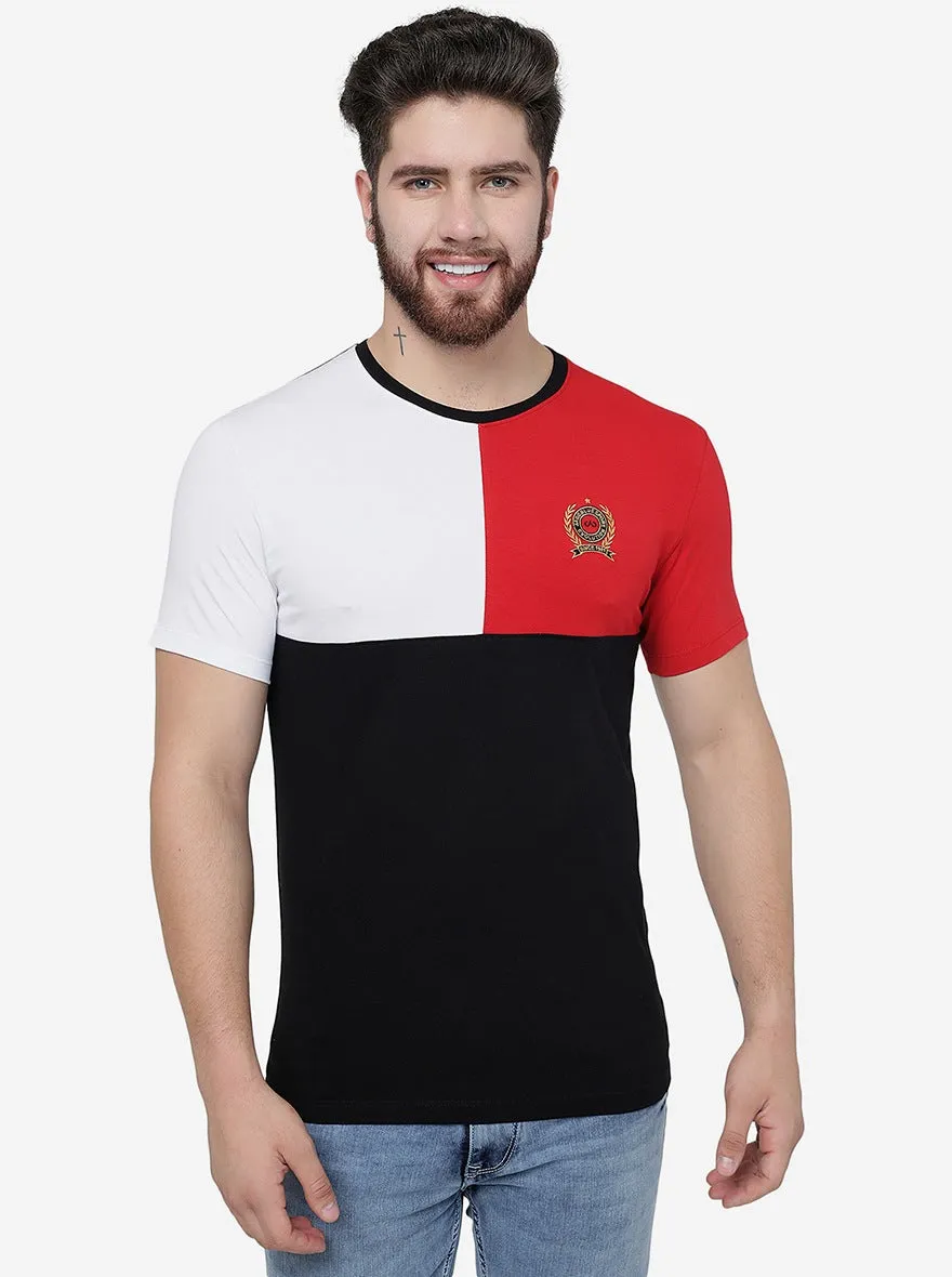 White & RED Solid Slim Fit T-Shirt | JadeBlue