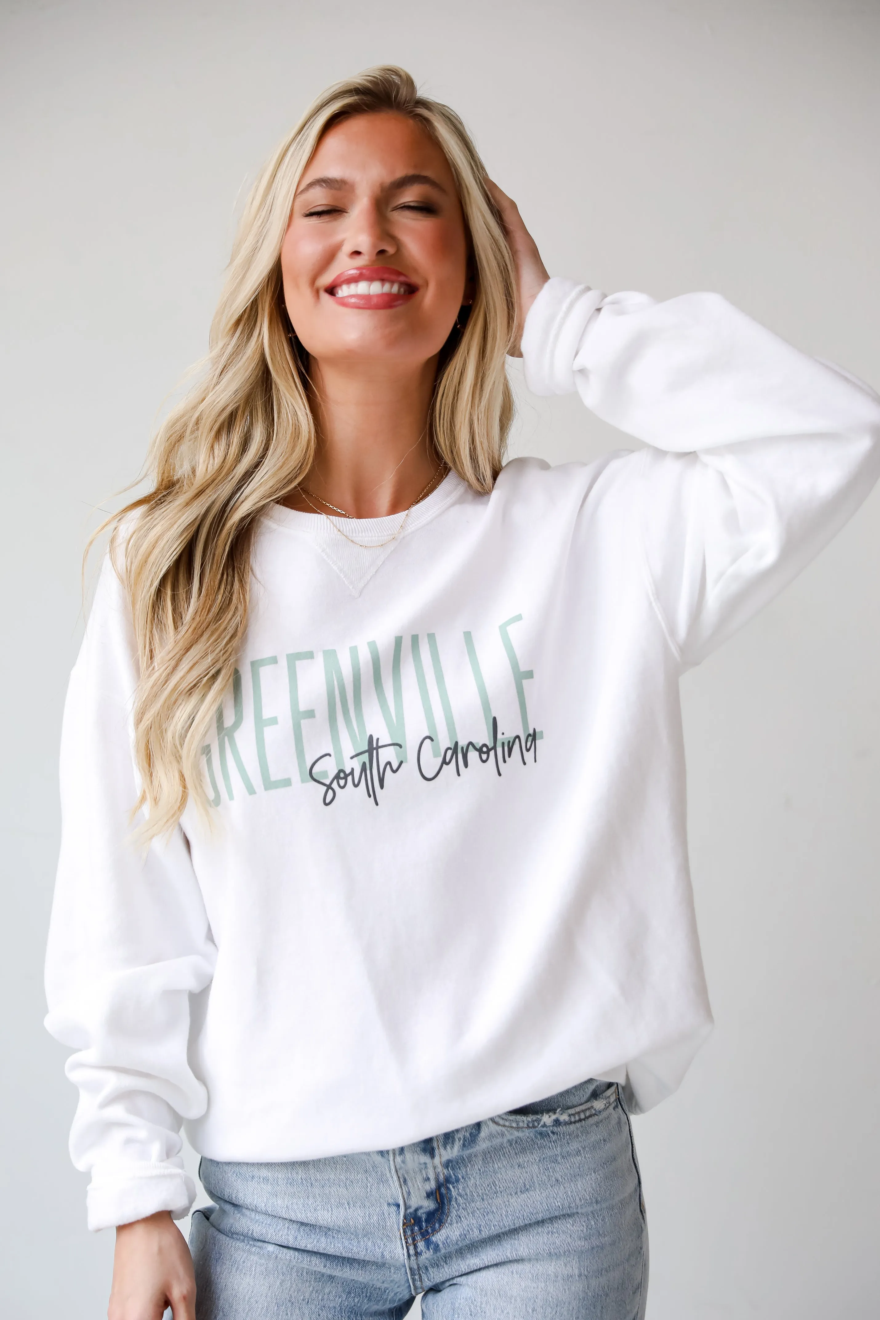 White Greenville South Carolina Script Sweatshirt