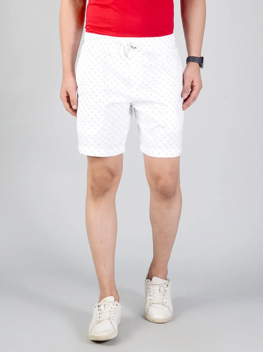 White Printed Regular Fit Shorts | JadeBlue