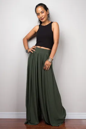 Wide Leg Pants | Palazzo pants | Green pleated women's trousers