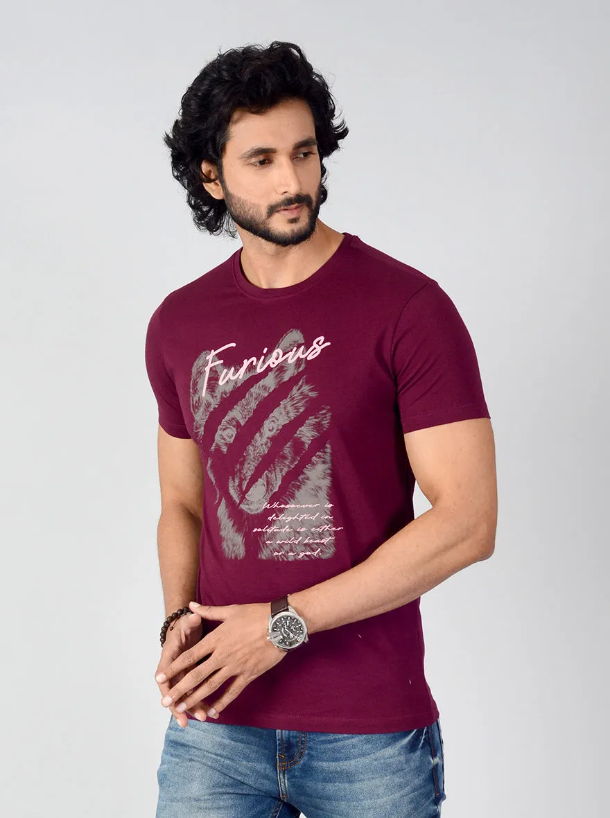 Wine Printed Slim Fit T-shirt | Greenfibre