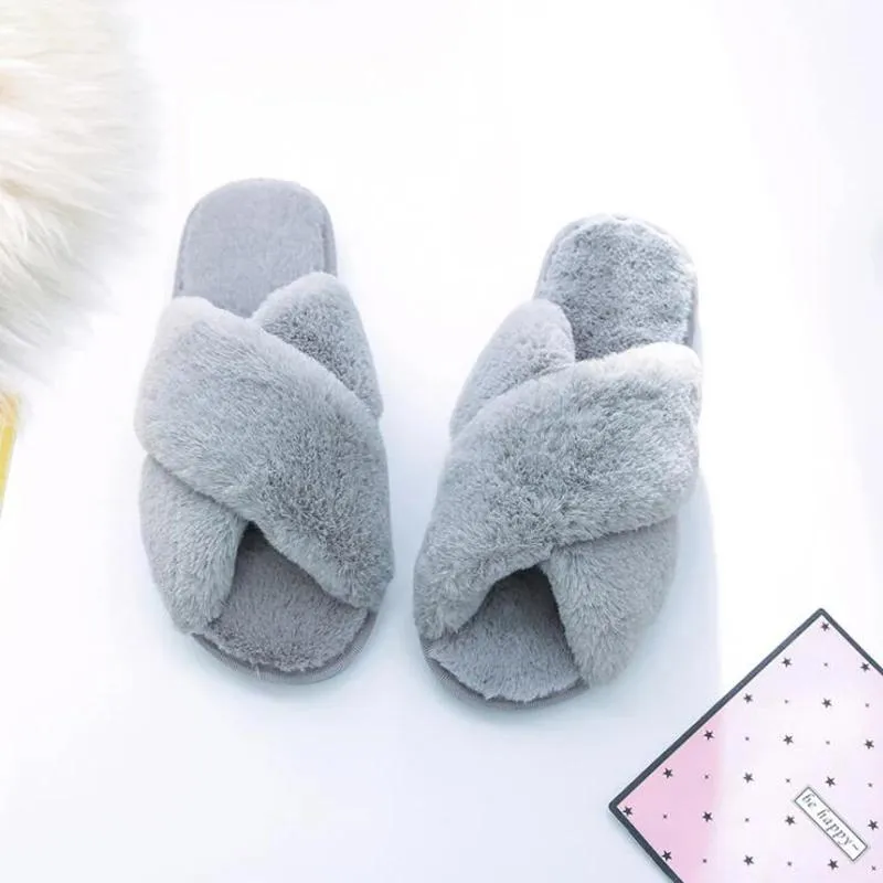 Winter Women Cozy Home Furry Slippers