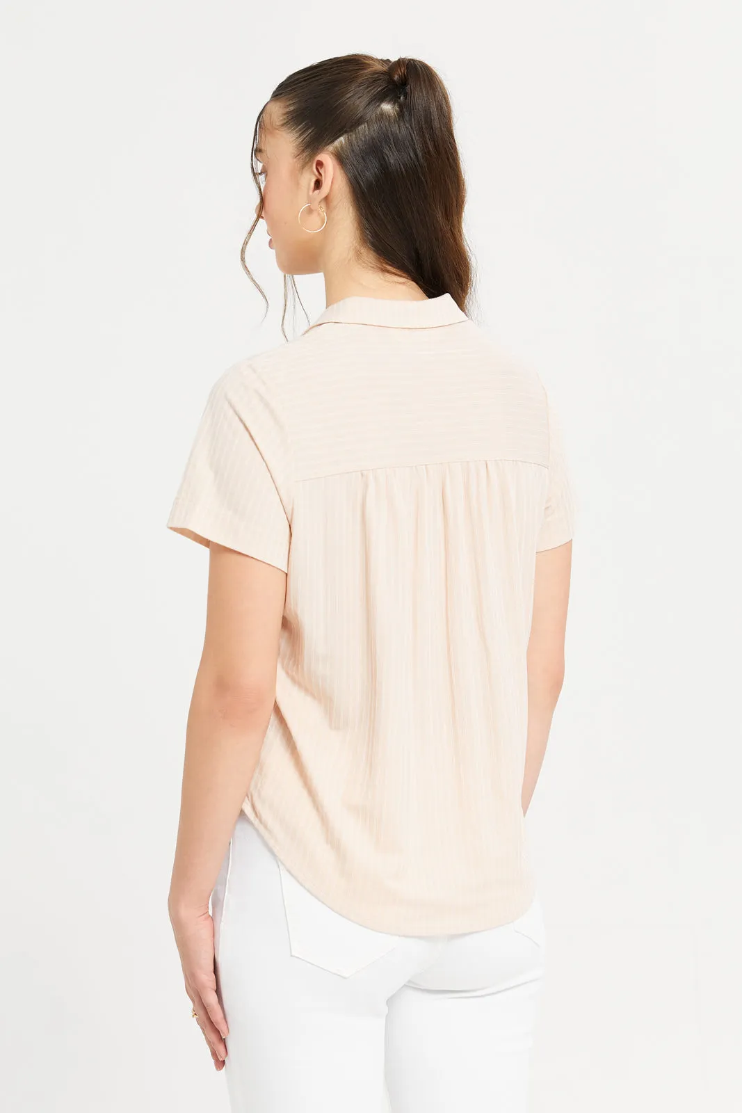 Women Beige Stripped Shirt