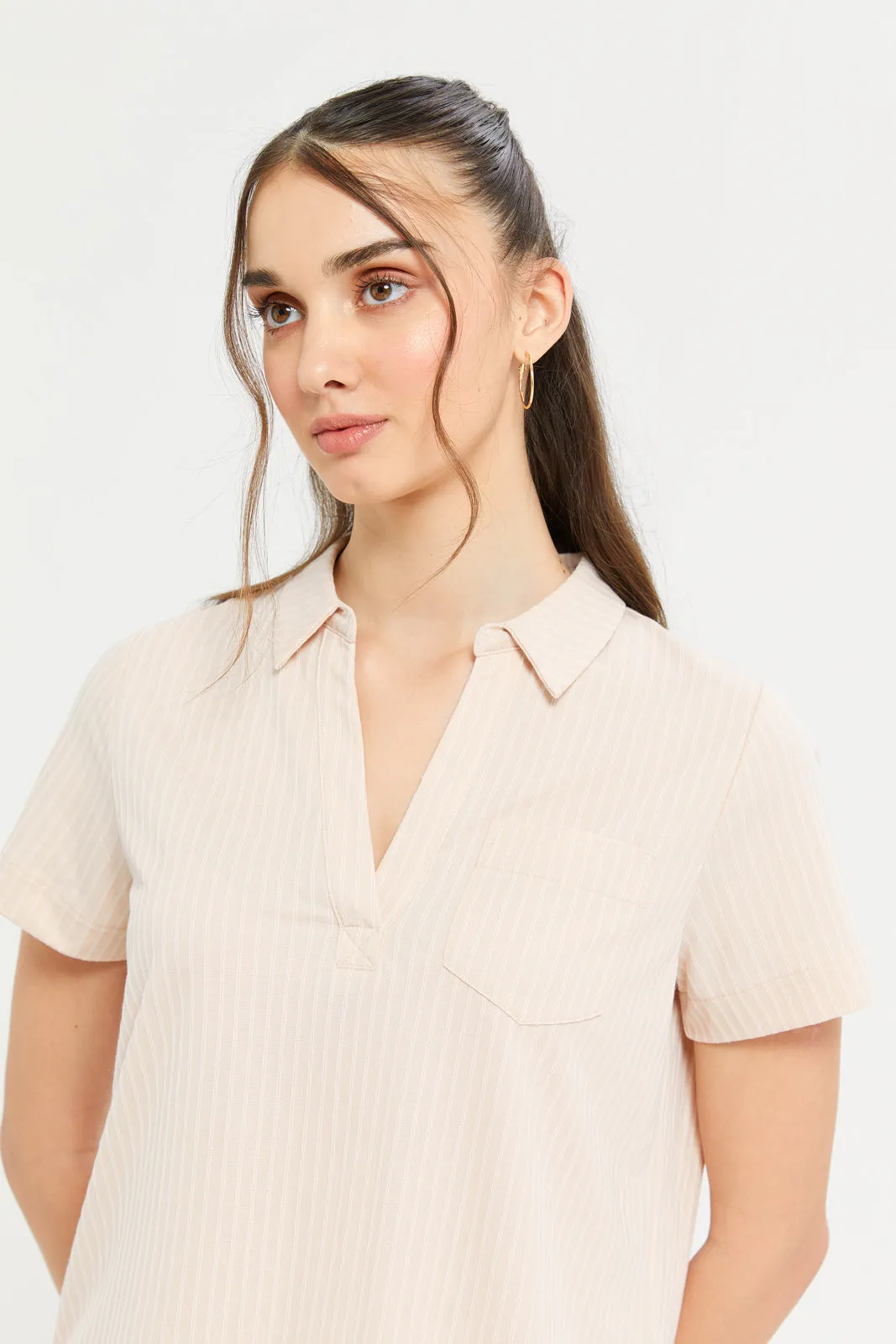 Women Beige Stripped Shirt