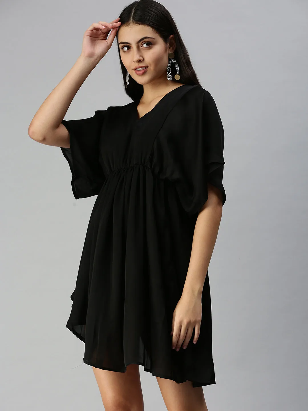 Women Black Solid A-Line Dress