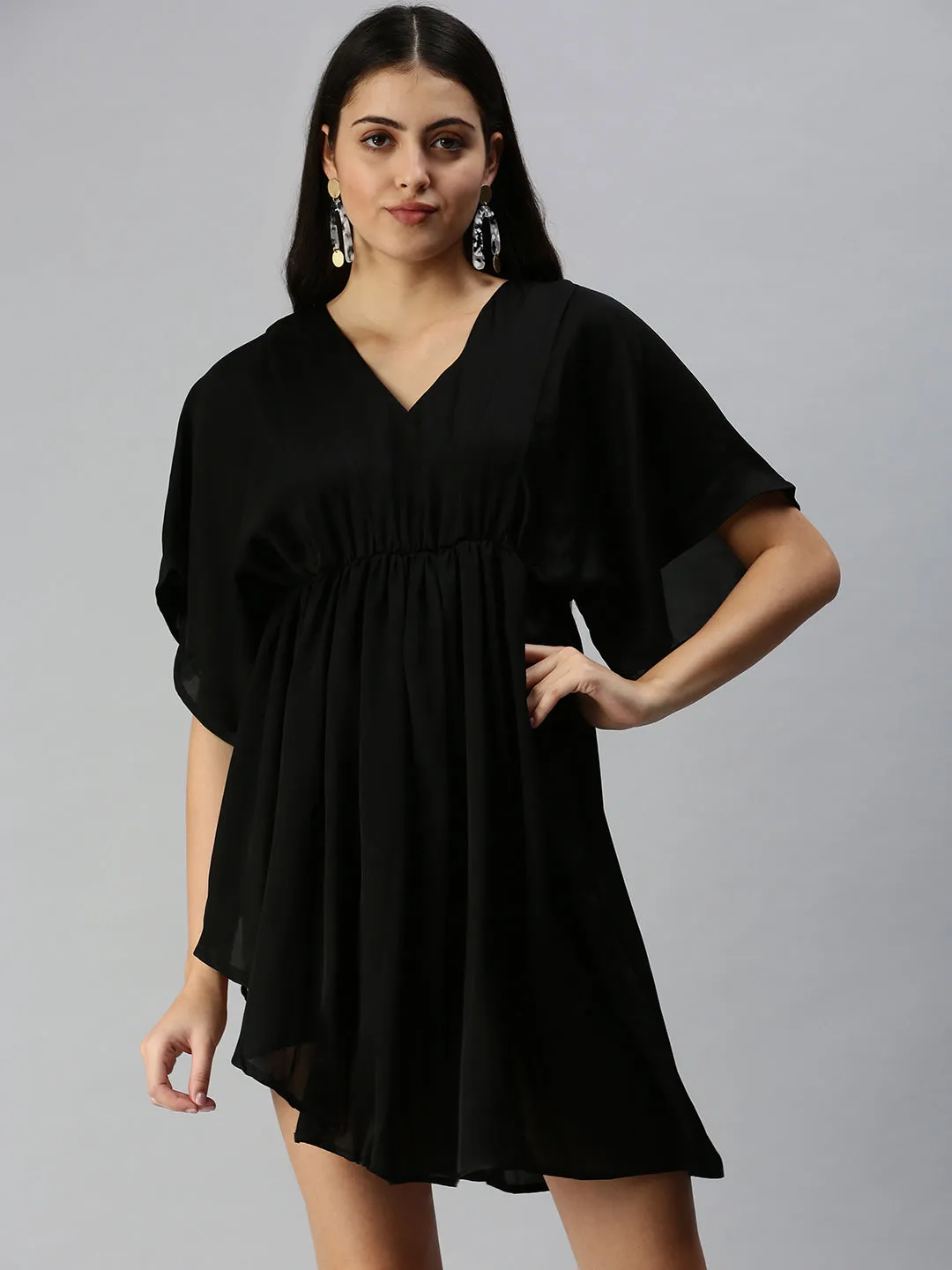 Women Black Solid A-Line Dress