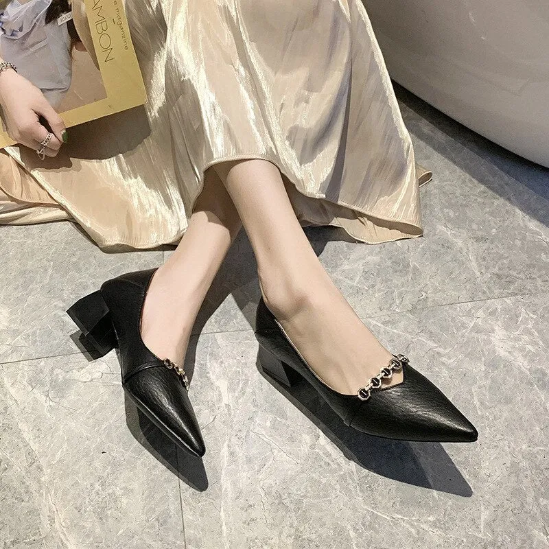 Women Fashion Pumps Leather Pointed Non-slip High Heel Shoes Lady Office Casual Plus Size Loafers Comfortable Breathable Sandals