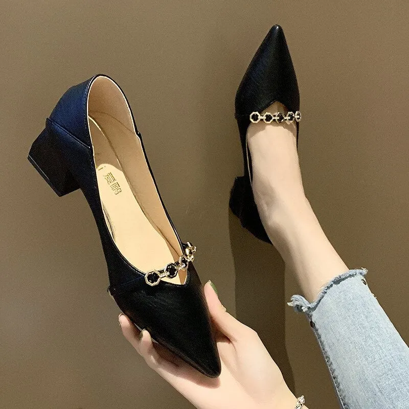 Women Fashion Pumps Leather Pointed Non-slip High Heel Shoes Lady Office Casual Plus Size Loafers Comfortable Breathable Sandals