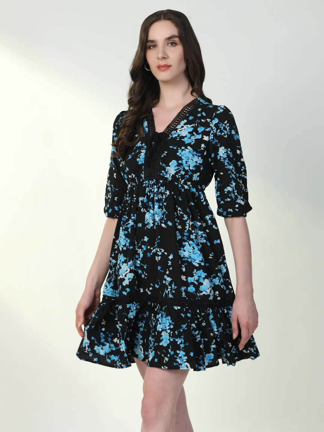 Women Floral Black A-Line Dress