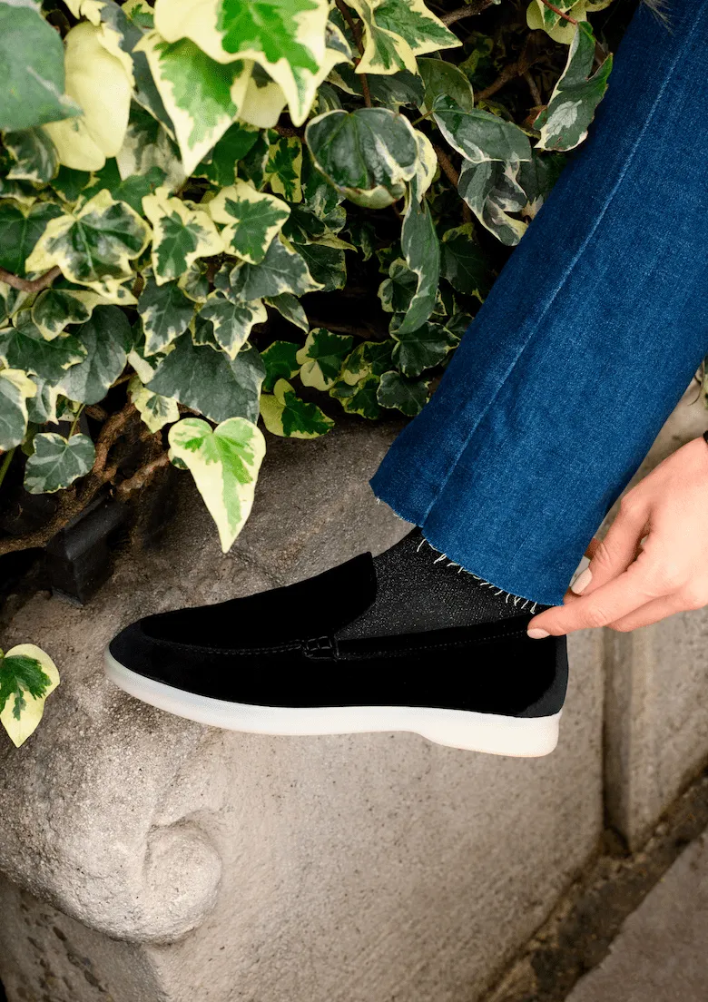 Women's Velvet Vegan Loafers | Black