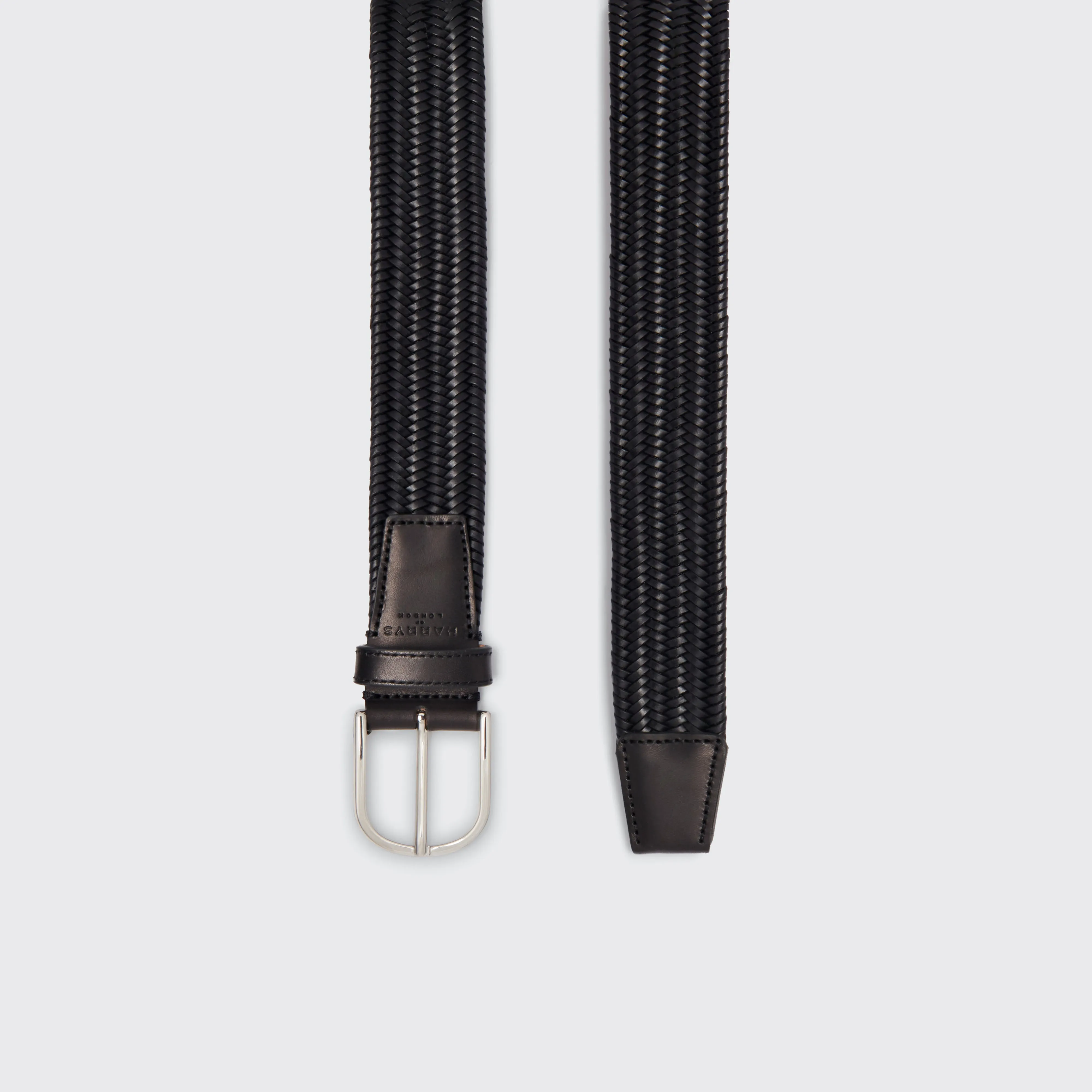 Woven Elasticated Leather Belt Black 35mm