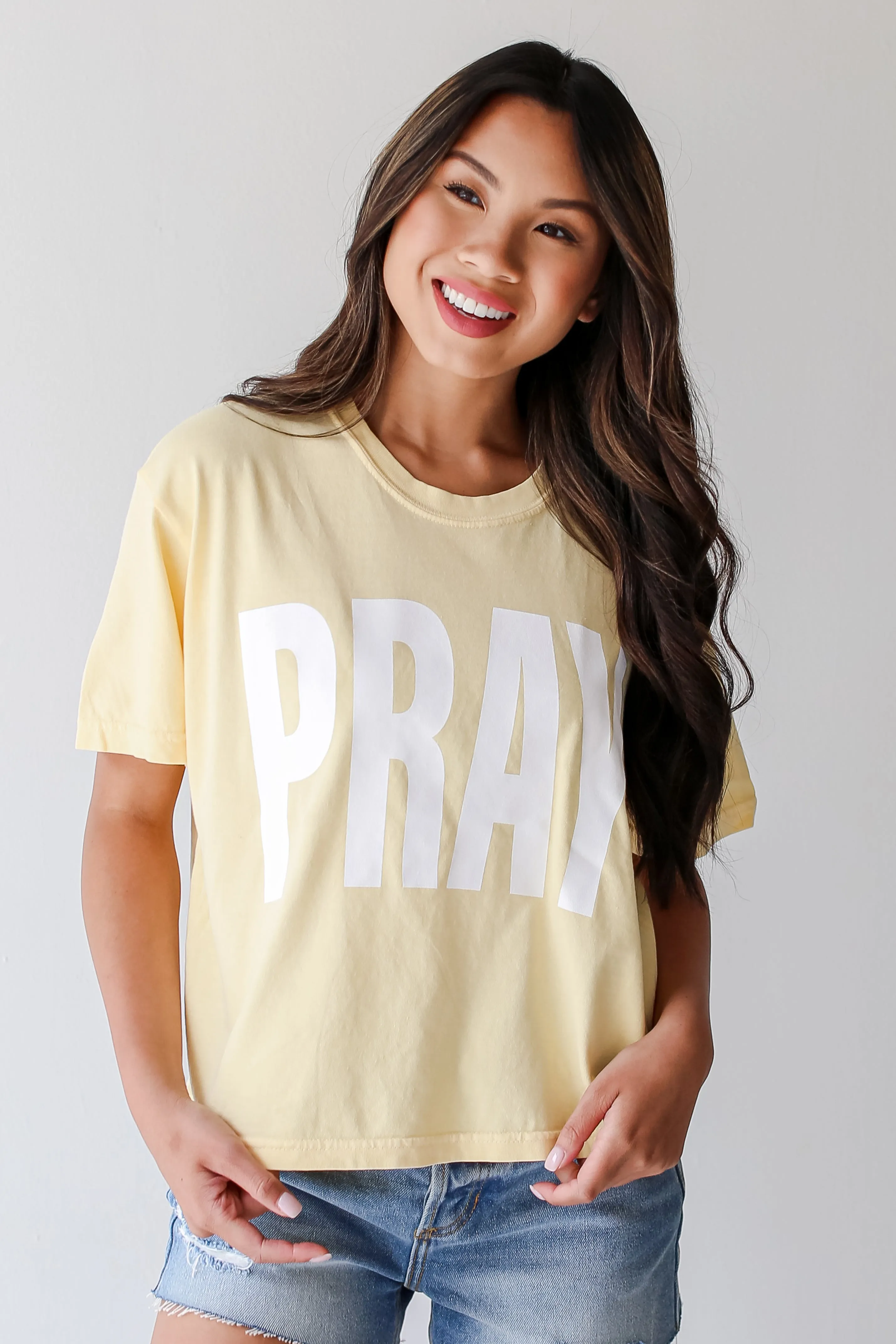 Yellow Pray Cropped Tee