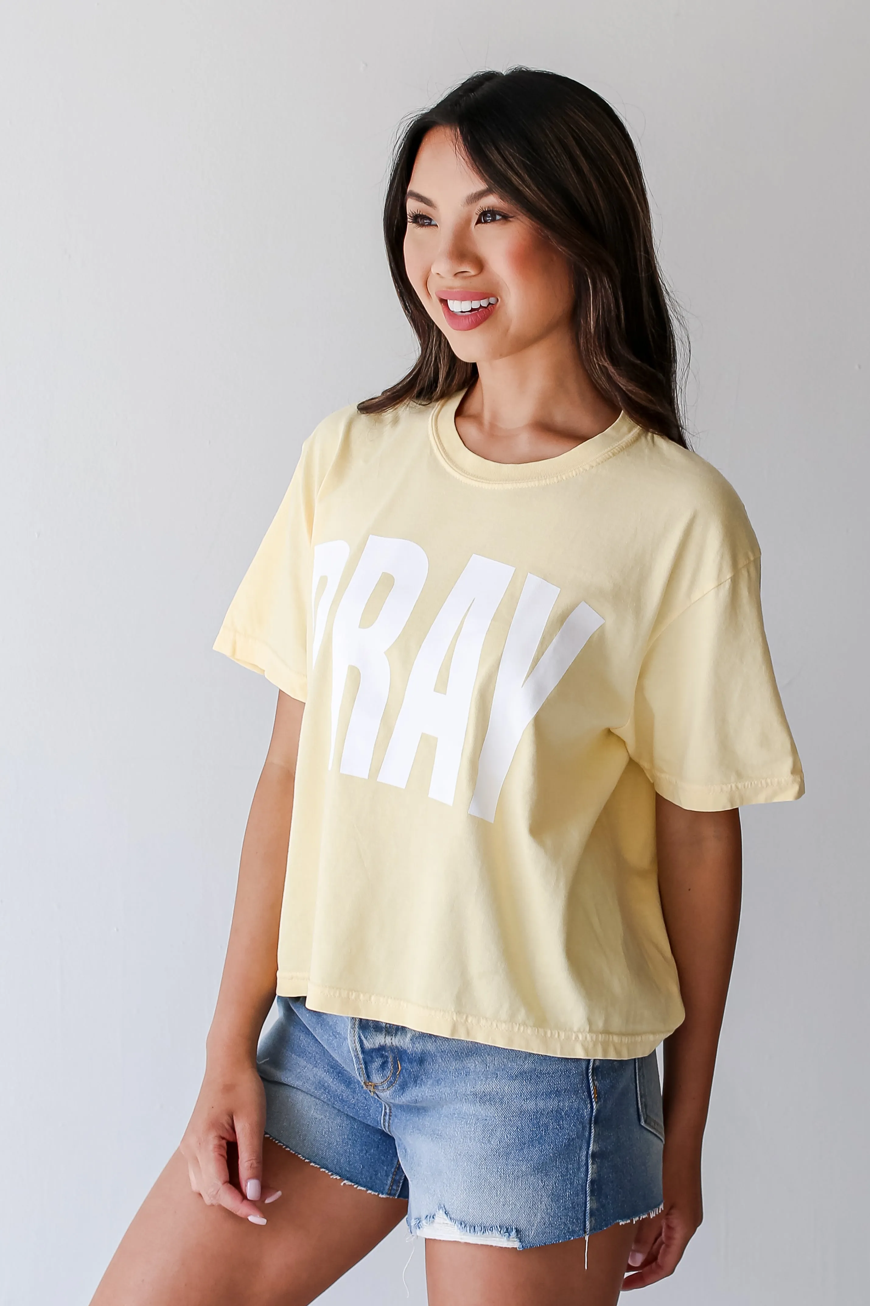 Yellow Pray Cropped Tee